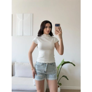 Dik Yaka Modal Crop - BEYAZ