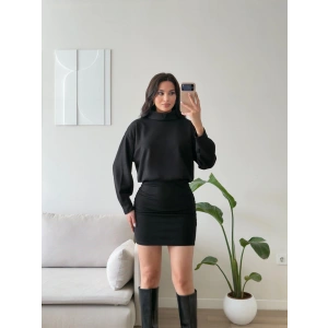 Dik Yaka Modal Elbise - SİYAH