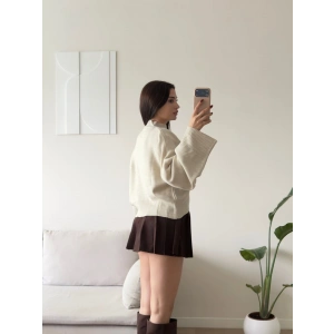 Dik Yaka Oversize Triko Kazak - BEJ