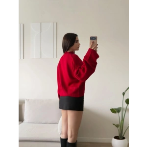 Dik Yaka Oversize Triko Kazak - KIRMIZI