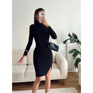 Dik Yaka Simli Elbise - SİYAH