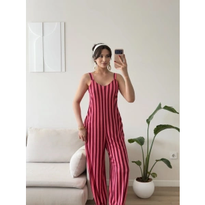 Dikine Çizgili Askılı Tulum - PEMBE