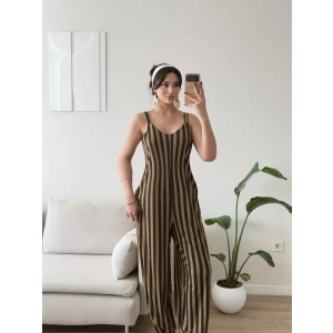 Dikine Çizgili Askılı Tulum - YEŞİL