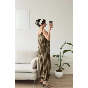 Dikine Çizgili Askılı Tulum - YEŞİL