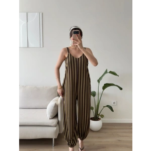 Dikine Çizgili Askılı Tulum - YEŞİL