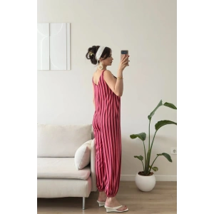 Dikine Çizgili Askılı Tulum - PEMBE