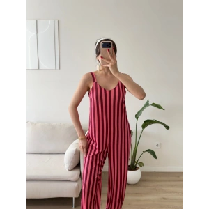 Dikine Çizgili Askılı Tulum - PEMBE