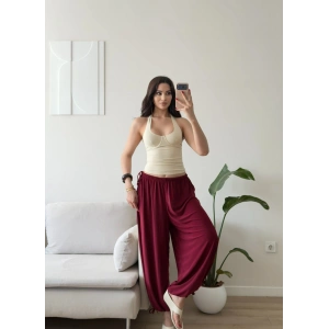 Dökümlü Balon Pantolon - BORDO