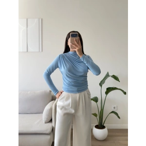 Drapeli Dik Yaka Bluz - MAVİ