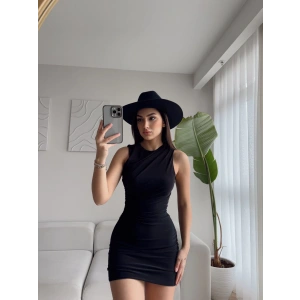 Drapeli Mini Elbise - SİYAH