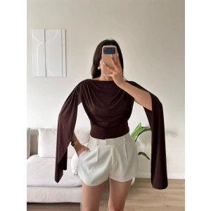Drapeli Pelerin Bodysuit - KAHVE