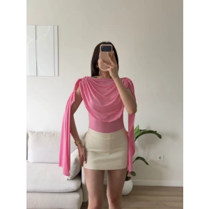 Drapeli Pelerin Bodysuit - PEMBE
