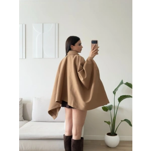 Düğme Detay Pelerin Panço Ceket - CAMEL