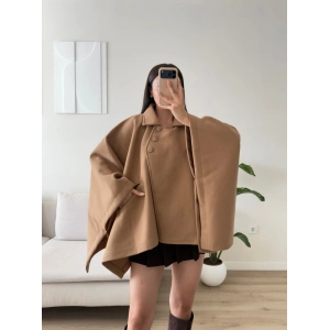 Düğme Detay Pelerin Panço Ceket - CAMEL