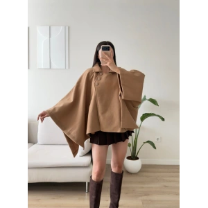 Düğme Detay Pelerin Panço Ceket - CAMEL
