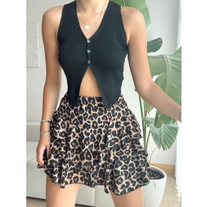Düğmeli Crop Yelek-SİYAH