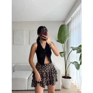 Düğmeli Crop Yelek-SİYAH