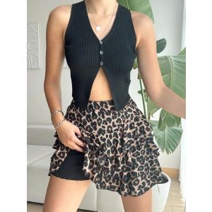Düğmeli Crop Yelek-SİYAH