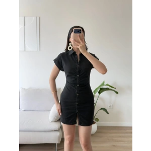 Düğmeli Denim Elbise