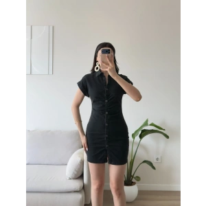 Düğmeli Denim Elbise