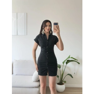 Düğmeli Denim Elbise