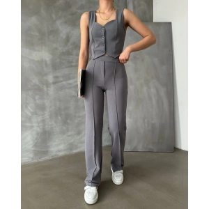 Düğmeli Yelek-İkili Takım-GRİ