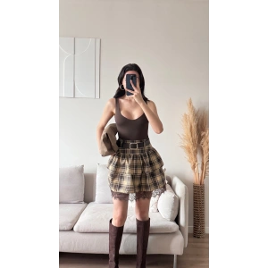 Ekose Dantel Detay Etek - CAMEL