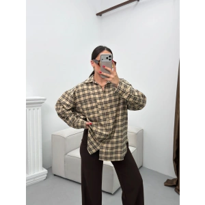 Ekose Tek Cepli Gömlek - CAMEL