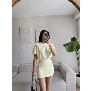 Eteği Büzgülü Modal Elbise - SARI