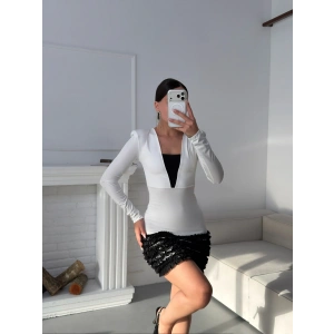 Eteği Fırfırlı Tasarım Elbise - BEYAZ