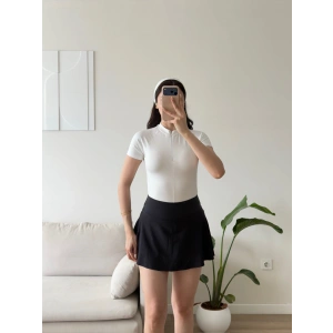 Fermuar Detay Bodysuit - BEYAZ