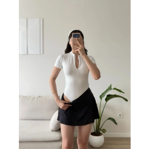 Fermuar Detay Bodysuit - BEYAZ