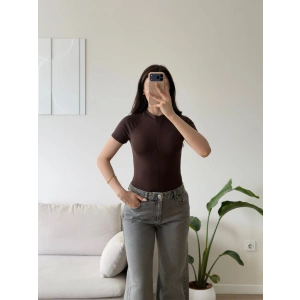 Fermuar Detay Bodysuit - KAHVE