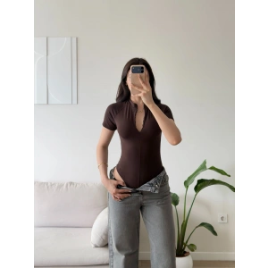 Fermuar Detay Bodysuit - KAHVE