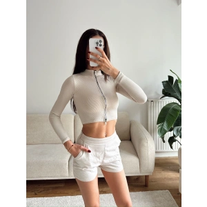 Fermuar Detay Crop - BEJ