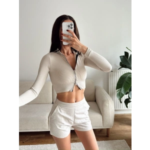 Fermuar Detay Crop - BEJ