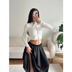 Fermuar Detay Crop - BEYAZ