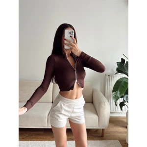 Fermuar Detay Crop - KAHVE