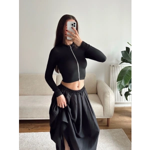 Fermuar Detay Crop - SİYAH