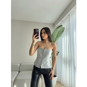 Fermuar Detay Straplez-GRİ