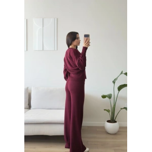Fermuarlı Balon Kol Triko Takım - BORDO