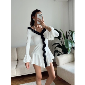 Fırfırlı Coquette Elbise - BEYAZ