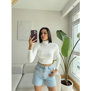 Fitilli Boğazlı Crop Bluz - BEYAZ