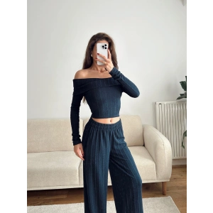 Fitilli Madonna Crop & Pantolon Takım - LACİVERT