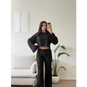 Fitilli Salaş Crop İkili Takım - SİYAH