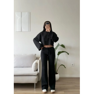 Fitilli Salaş Crop İkili Takım - SİYAH