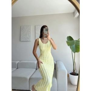 Fitilli Sırt Dekolte Elbise - SARI