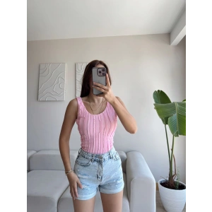 Fitilli Sırt Oval Crop - PEMBE