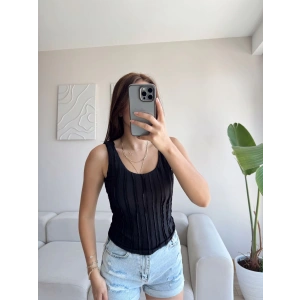 Fitilli Sırt Oval Crop - SİYAH
