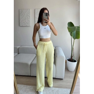 Fitilli Yüksek Bel Pantolon - SARI